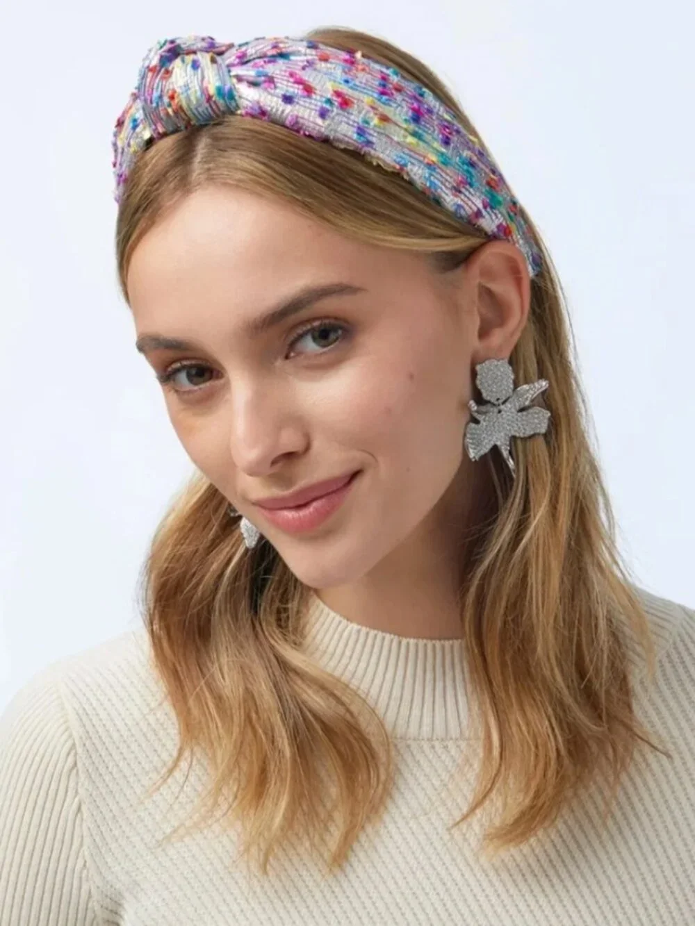 Lele Sadoughi Silver Metallic Confetti Knotted Headband